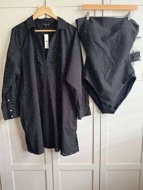 J.Crew *SET* Gemma Bandeau One-Piece and Swim Shirt-Dress Cover Up Polka Dot
